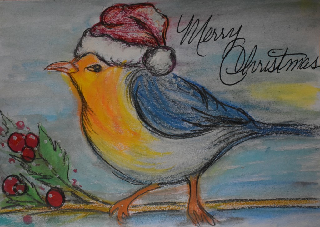 Bluebird Christmas Card with berries